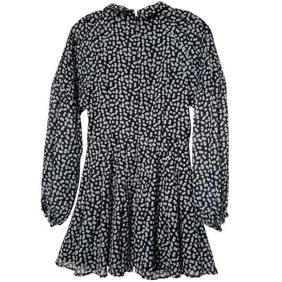 Black & White Floral Fit and Flare Long Sleeve Dress Size S - Picture 3 of 6